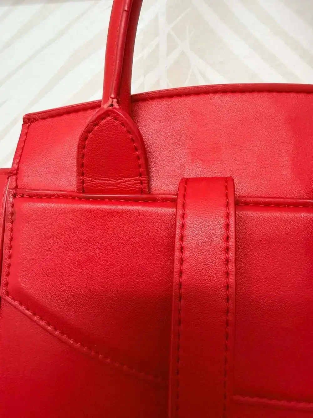 JW PEI Red Faux Leather Drawstring Backpack with Quilted Pocket Red